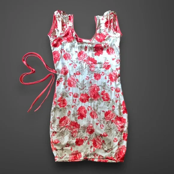 v i n t a g e :: Silky Handmade Floral Rose Flower Satin Dress - Picture 7 of 13